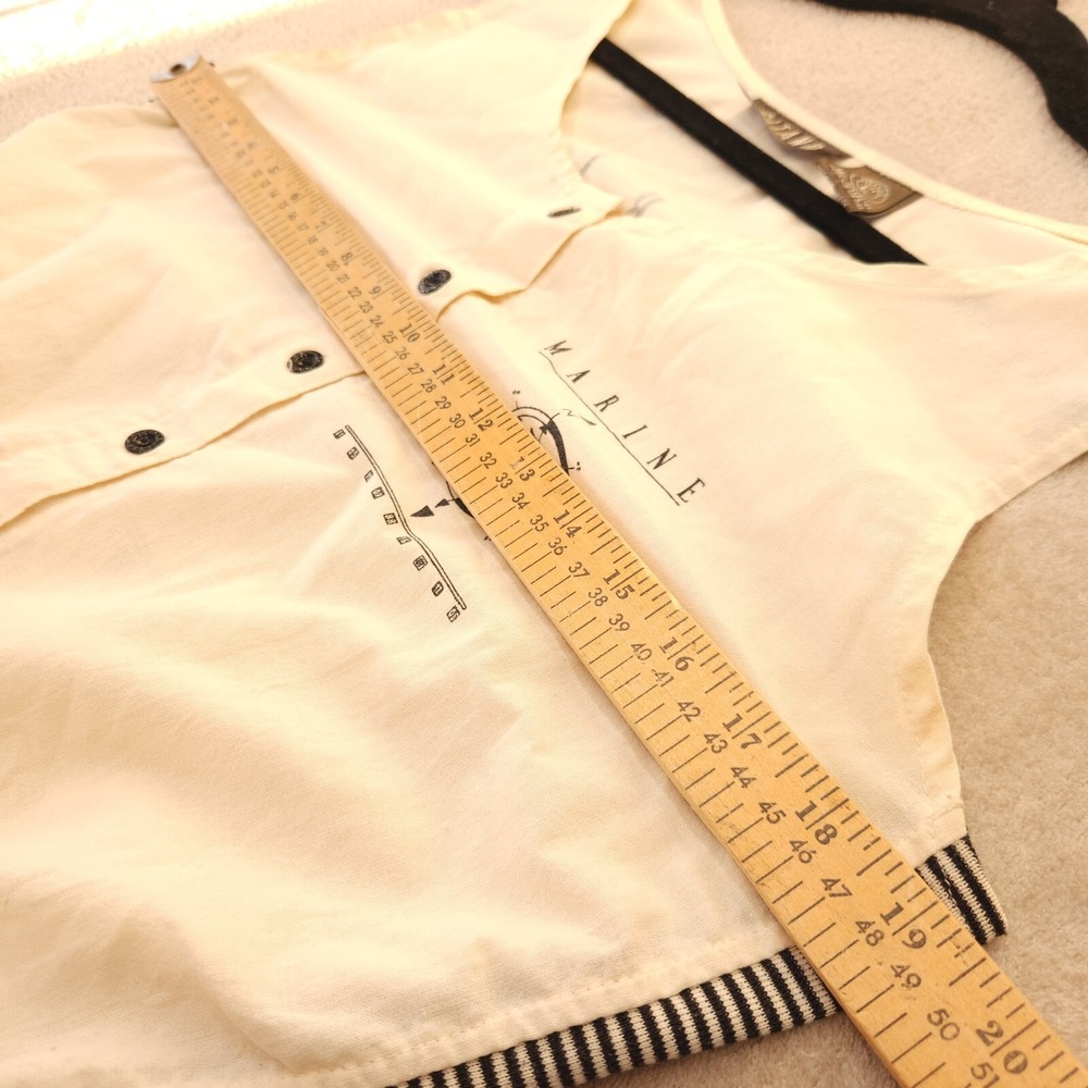 Vintage Gitano Romper L Nautical Marine Ship Compass 80s Cream Striped Retro 90s - Picture 5 of 13